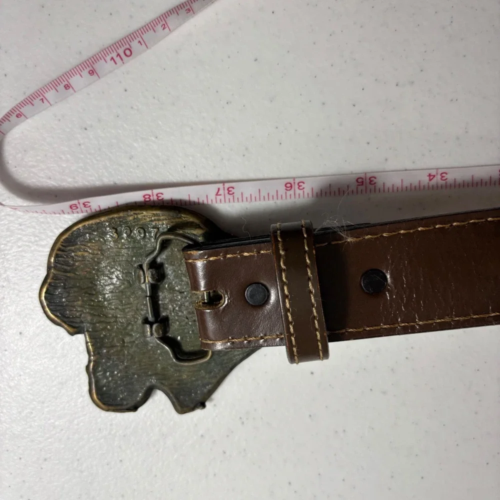 VTG Full Grain Cowhide Leather Belt Bergamont Brass Panther Head Buckle USA 38